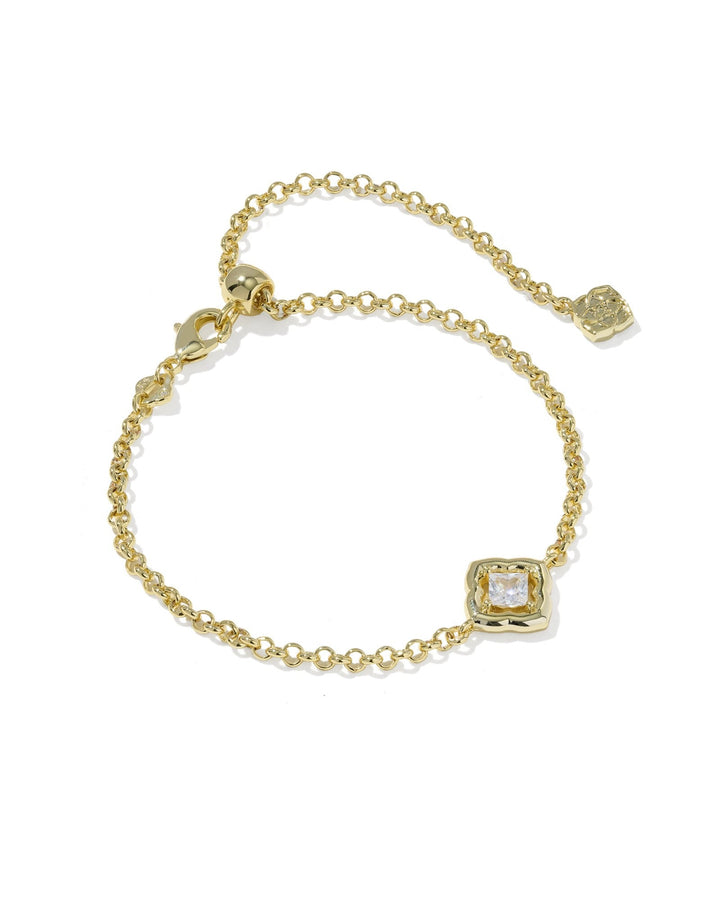 Kendra Scott Mallory gold delicate chain bracelet with crystal square charm
