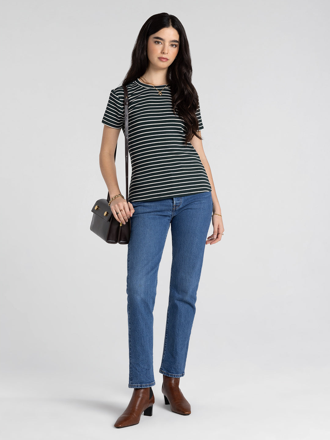Thread & Supply: Annie Tee in Pine Cream Stripe (T3544BRTS)