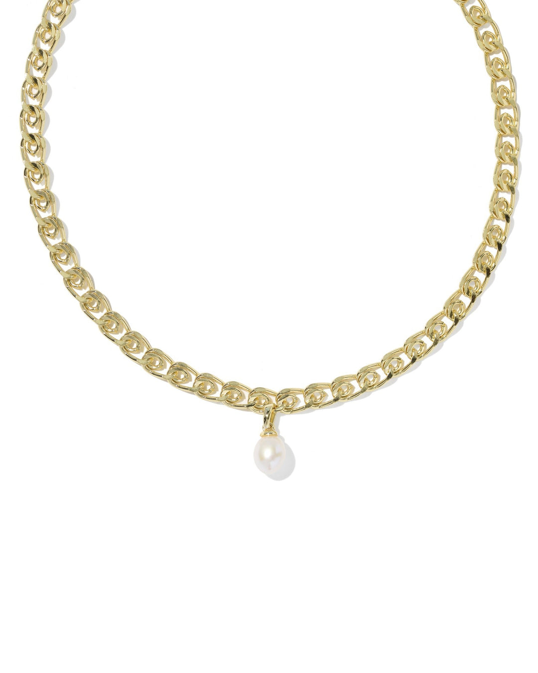 Kendra Scott Oakland gold chain necklace with white pearl pendant drop